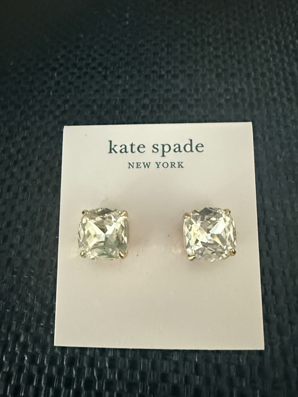 kate spade Clear Crystal Cushion Stud Earrings with Gold-Tone Setting